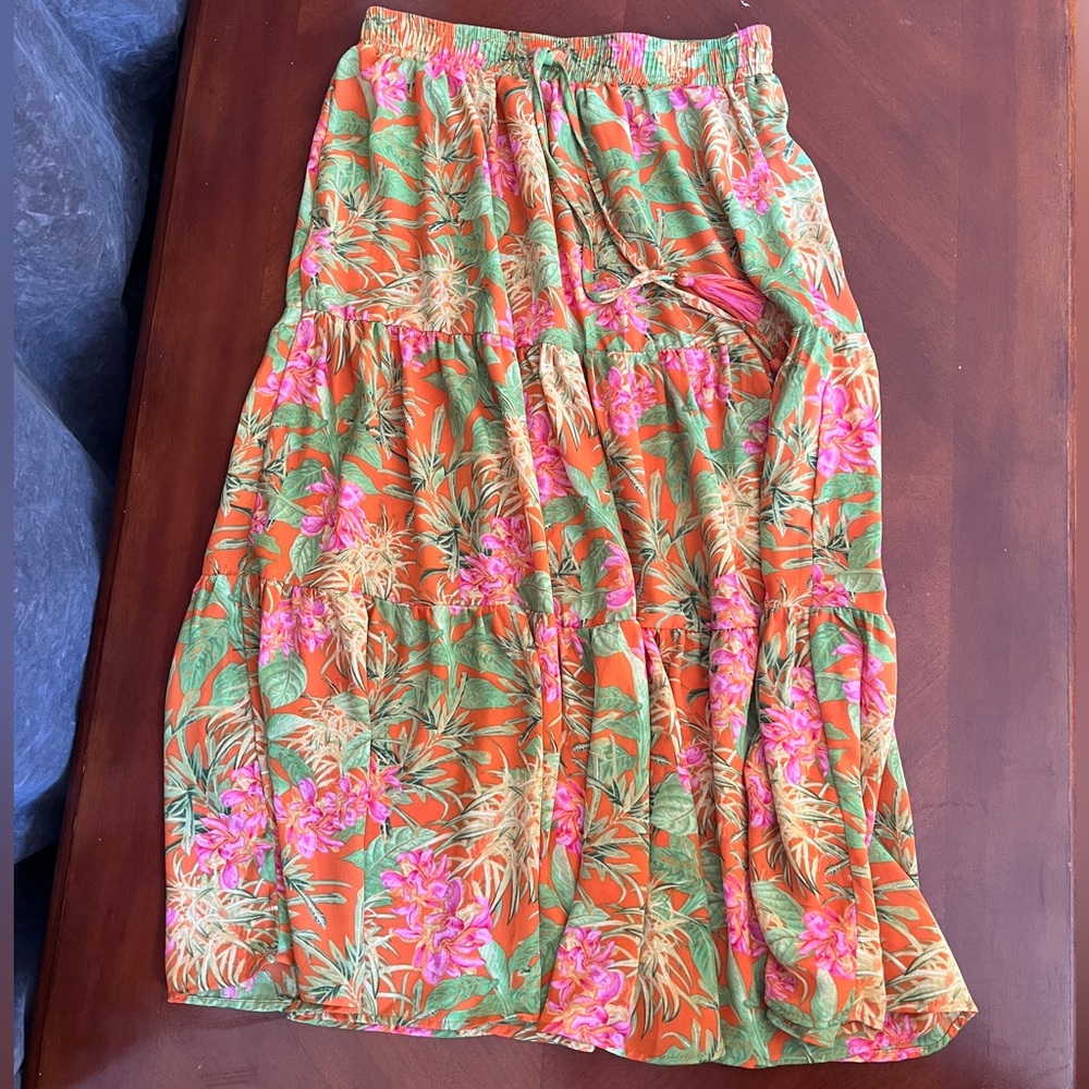Rose & Olive Pink and Green Bubble Midi Skirt